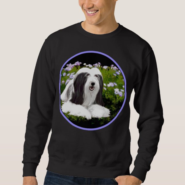 Beared Collie Painting - Cute Original Hund Art Lång Ärmad Tröja (Framsida)