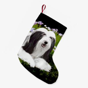 Beared Collie Painting - Cute Original Hund Art Liten Julstrumpa
