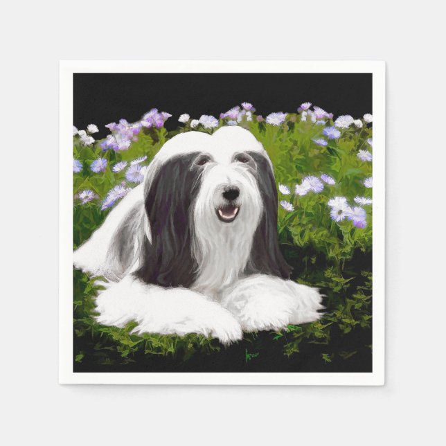 Beared Collie Painting - Cute Original Hund Art Pappersservett (Framsidan)