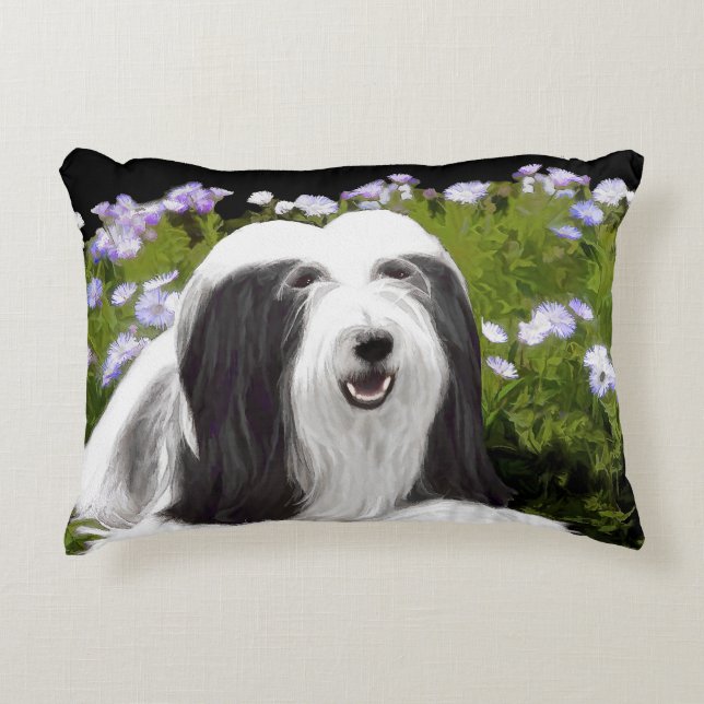 Beared Collie Painting - Cute Original Hund Art Prydnadskudde (Framsidan)