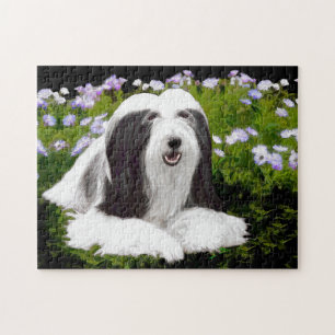 Beared Collie Painting - Cute Original Hund Art Pussel