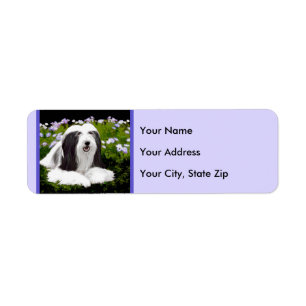 Beared Collie Painting - Cute Original Hund Art Returadress Etikett