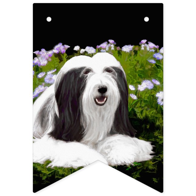 Beared Collie Painting - Cute Original Hund Art Vimplar (Första flaggan)
