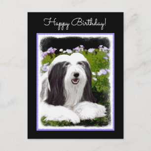 Beared Collie Painting - Cute Original Hund Art Vykort