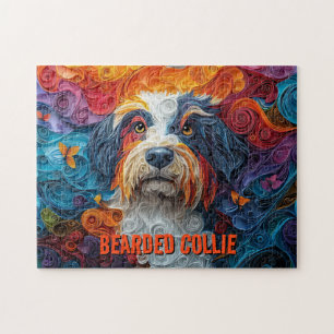 Beared Collie Papper Quilling Art Porträtt Pussel