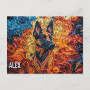 Beared Collie Papper Quilling Art Porträtt Vykort