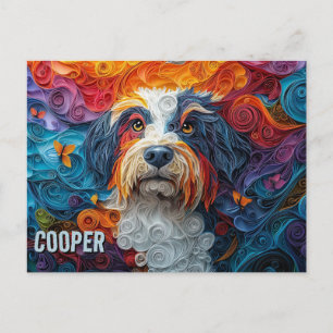Beared Collie Papper Quilling Art Porträtt Vykort
