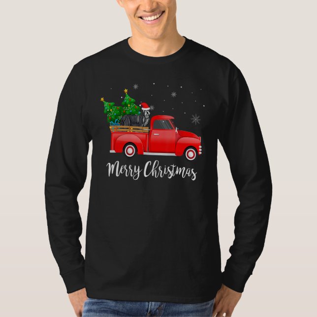 Beared Collie Red Lastbil Julgran Julafton Hund T Shirt (Framsida)
