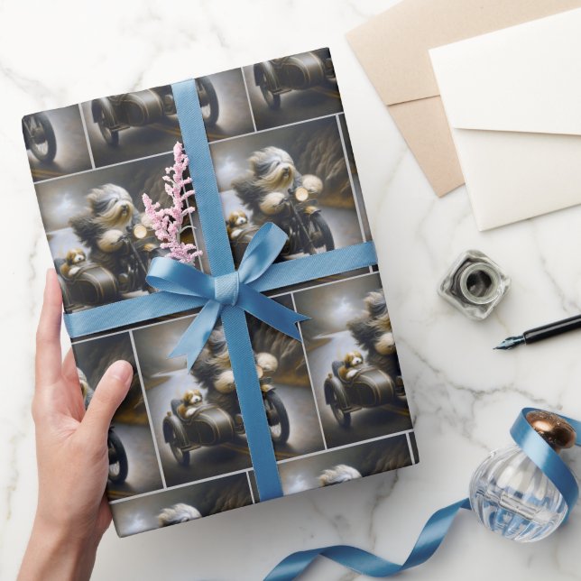 Beared Collie Riding a Motorcle Presentpapper (Gifting)