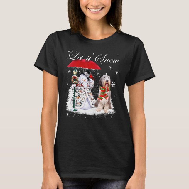 Beared Collie Santa Hund jul Snögubbe Julafton Pa T Shirt (Framsida)