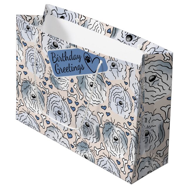 Beared Collie-Tecknad med sömlösa huvuden mönster (Framsidan Vinklad)