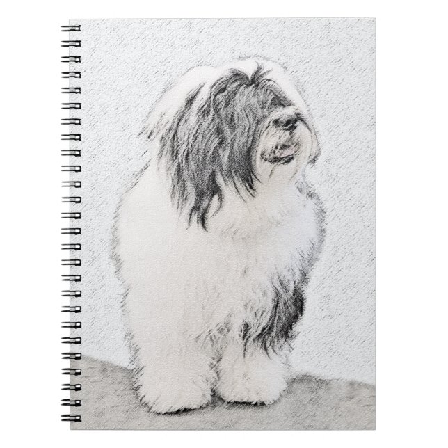 Beared Collie Teckning - Cute Original Hund Art Anteckningsbok (Framsidan)