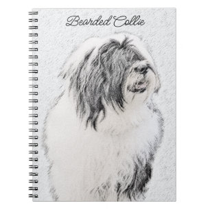 Beared Collie Teckning - Cute Original Hund Art Anteckningsbok