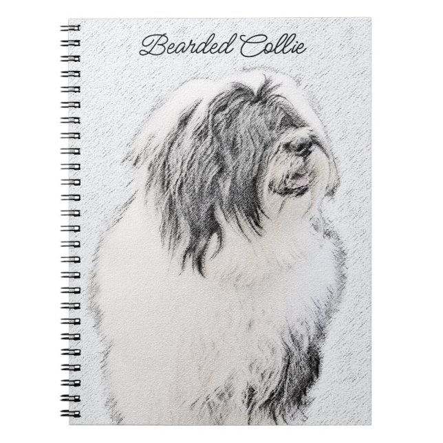 Beared Collie Teckning - Cute Original Hund Art Anteckningsbok (Framsidan)