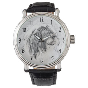 Beared Collie Teckning - Cute Original Hund Art Armbandsur
