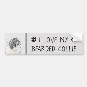 Beared Collie Teckning - Cute Original Hund Art Bildekal