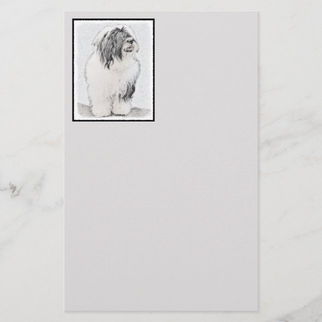 Beared Collie Teckning - Cute Original Hund Art Brevpapper (Framsida)