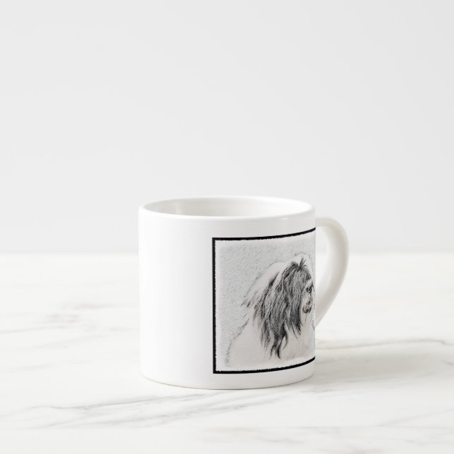 Beared Collie Teckning - Cute Original Hund Art Espressomugg (Framsida höger)