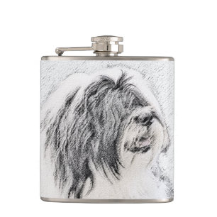 Beared Collie Teckning - Cute Original Hund Art Fickplunta