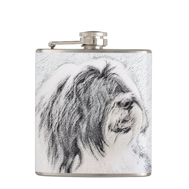 Beared Collie Teckning - Cute Original Hund Art Fickplunta (Framsidan)
