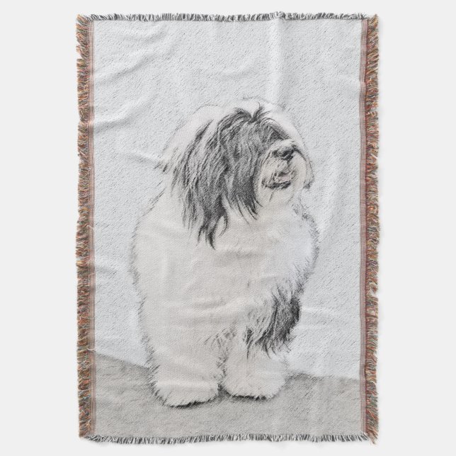 Beared Collie Teckning - Cute Original Hund Art Filt (Framsidan Vertikal)