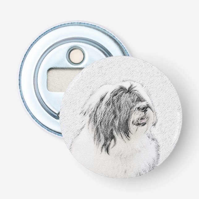 Beared Collie Teckning - Cute Original Hund Art Flasköppnare (Framsidan)