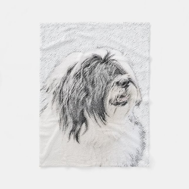 Beared Collie Teckning - Cute Original Hund Art Fleecefilt (Framsidan)