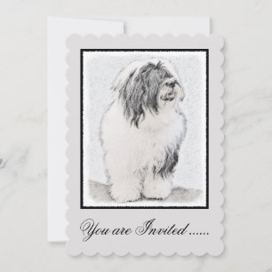 Beared Collie Teckning - Cute Original Hund Art Inbjudningar