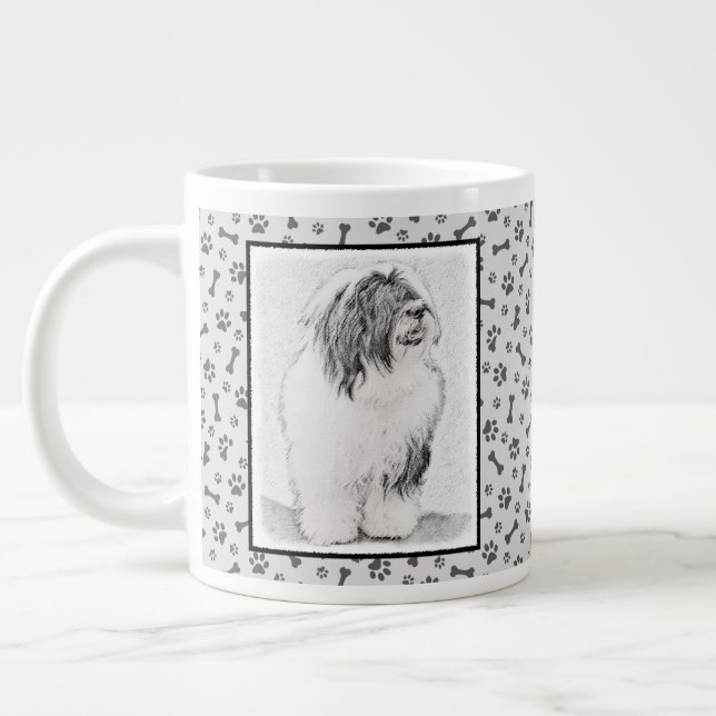 Beared Collie Teckning - Cute Original Hund Art Jumbo Mugg (Vänster)