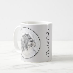 Beared Collie Teckning - Cute Original Hund Art Kaffemugg