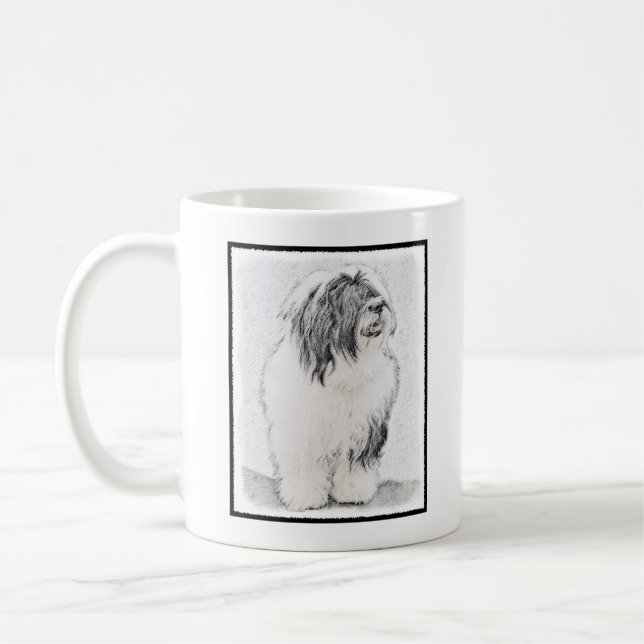 Beared Collie Teckning - Cute Original Hund Art Kaffemugg (Vänster)