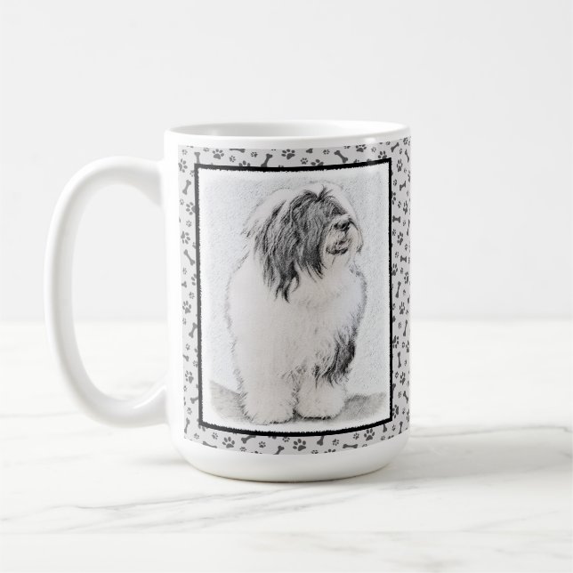 Beared Collie Teckning - Cute Original Hund Art Kaffemugg (Vänster)