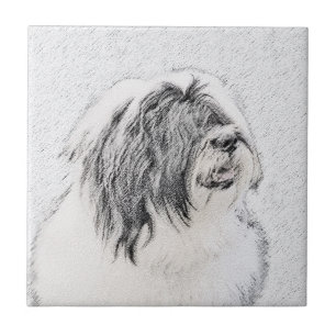 Beared Collie Teckning - Cute Original Hund Art Kakelplatta