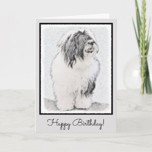 Beared Collie Teckning - Cute Original Hund Art Kort