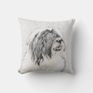 Beared Collie Teckning - Cute Original Hund Art Kudde