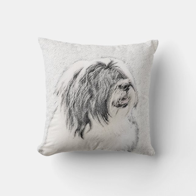Beared Collie Teckning - Cute Original Hund Art Kudde (Framsida)