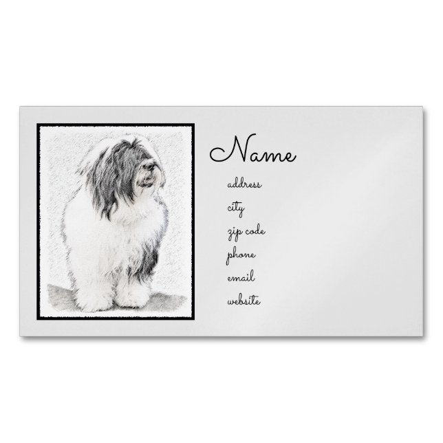 Beared Collie Teckning - Cute Original Hund Art Magnetiska Visitkort (Framsida)