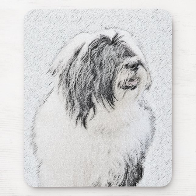 Beared Collie Teckning - Cute Original Hund Art Musmatta (Framsidan)