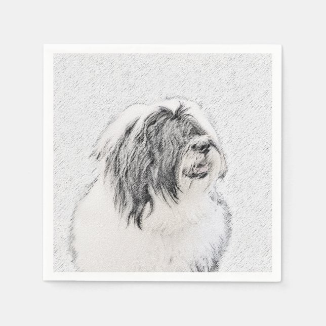Beared Collie Teckning - Cute Original Hund Art Pappersservett (Framsidan)