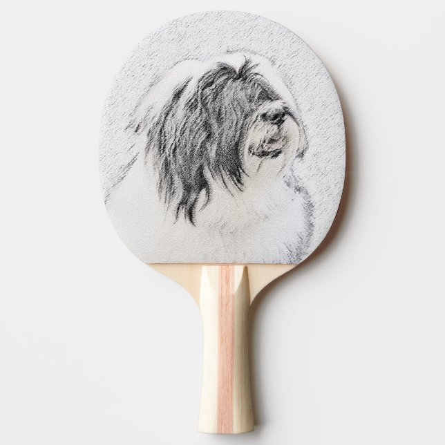Beared Collie Teckning - Cute Original Hund Art Pingisracket (Framsidan)