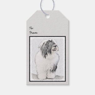 Beared Collie Teckning - Cute Original Hund Art Presentetikett