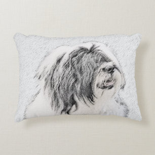 Beared Collie Teckning - Cute Original Hund Art Prydnadskudde