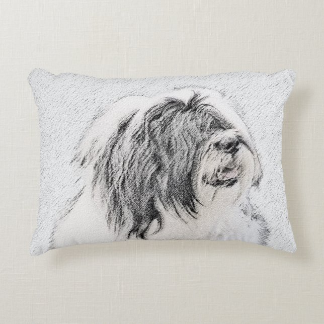 Beared Collie Teckning - Cute Original Hund Art Prydnadskudde (Framsidan)