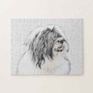 Beared Collie Teckning - Cute Original Hund Art Pussel