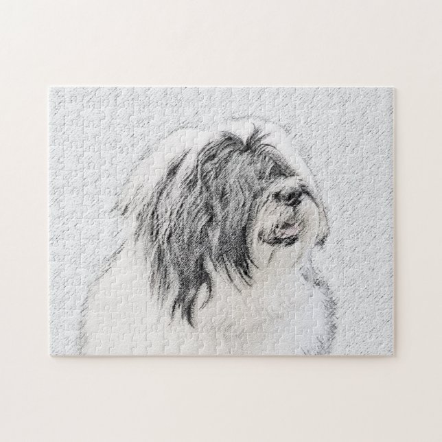 Beared Collie Teckning - Cute Original Hund Art Pussel (Horisontell)