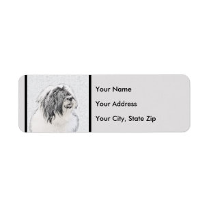 Beared Collie Teckning - Cute Original Hund Art Returadress Etikett