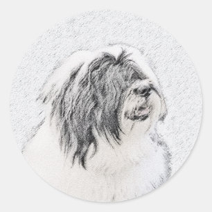Beared Collie Teckning - Cute Original Hund Art Runt Klistermärke
