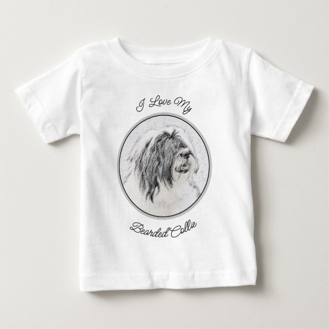 Beared Collie Teckning - Cute Original Hund Art T Shirt (Framsida)