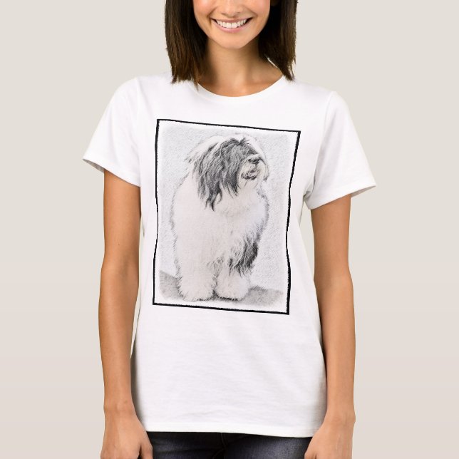Beared Collie Teckning - Cute Original Hund Art T-shirt (Framsida)