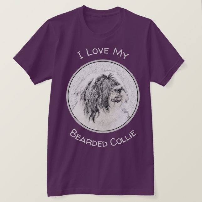 Beared Collie Teckning - Cute Original Hund Art T Shirt (Design framsida)